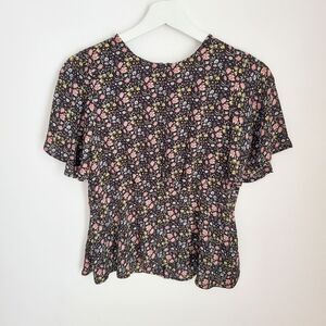 Loft Floral Flutter Sleeve Babydoll Blouse Size 00P